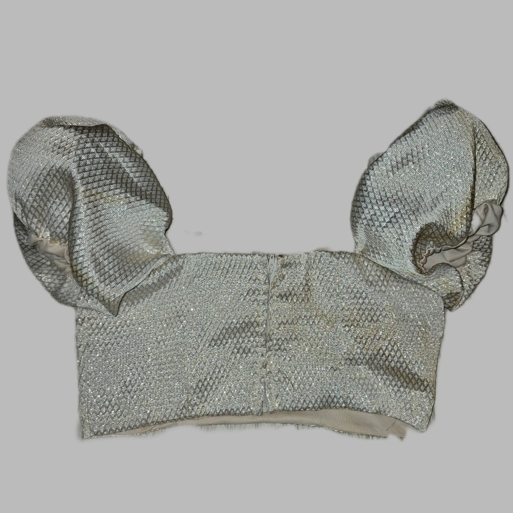 Haute Monde Metallic Puff Sleeve Bustier Crop Top Sz Small Party Clubwear - Picture 3 of 4